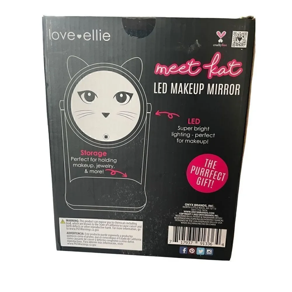 Love Ellie Onyx LED Kitty Makeup Mirror with Storage  USB Charge Dimmable